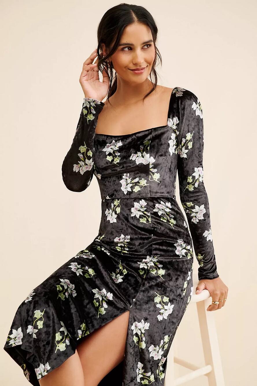 Anthropologie Hutch Velvet Midi Dress Cottage Prairie Coquette Large